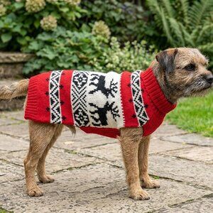 Chilly Dog 100% Wool Red Reindeer Shawl Dog Sweater